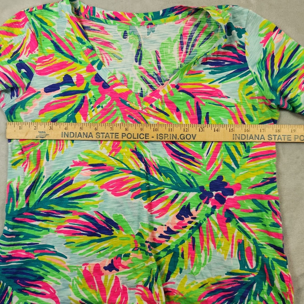 Lilly Pulitzer Ida V-Neck Cotton T-Shirt Island Time, Tropical Nautical, S - Picture 4 of 5
